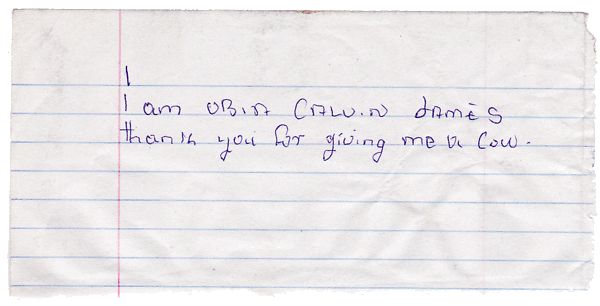 A thank you note from a Ugandan beneficiary